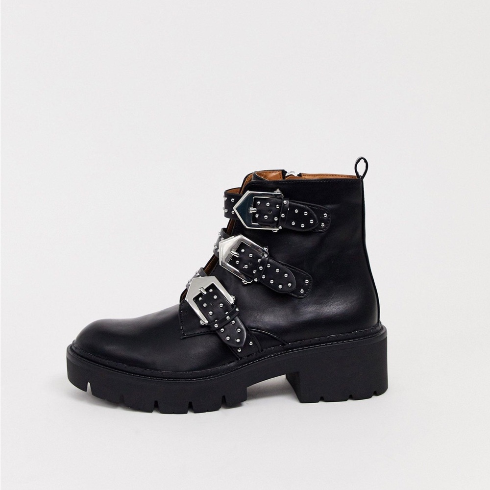 Studded chunky black boots